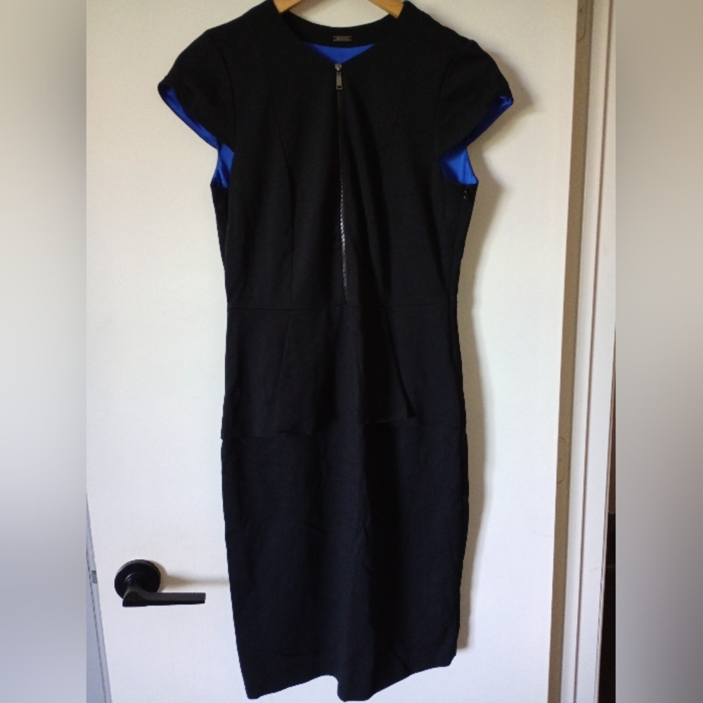 Black Elie Tahari Peplum Style Dress with Blue Lining Size 8